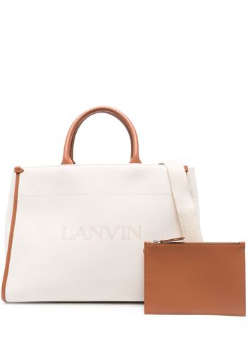 Lanvin logo-print leather tote bag - Nude