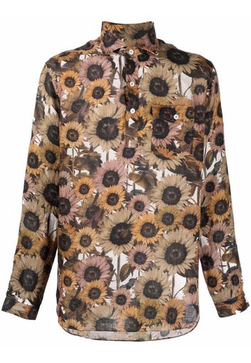 Lardini floral-print cutaway-collar shirt - Braun