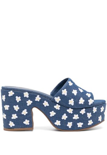 Larroude 90mm floral-embroidered mules - BLUE