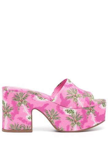 Larroude palm-tree print 90mm mules - Rosa