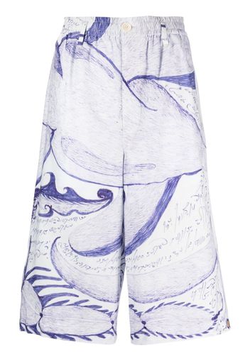 Lemaire graphic-print below-knee shorts - Weiß