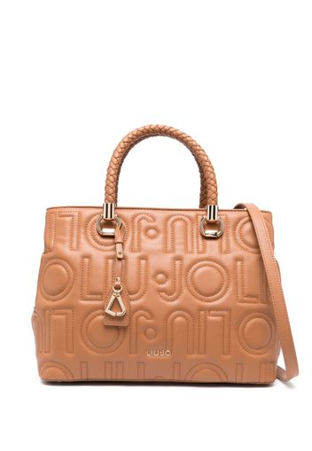 LIU JO embossed-logo top-handle tote - Braun