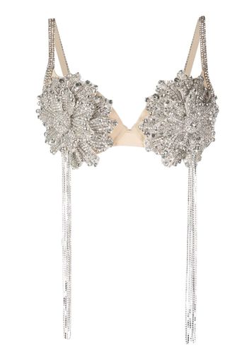 Loulou Selah crystal flower-embellished top - Nude