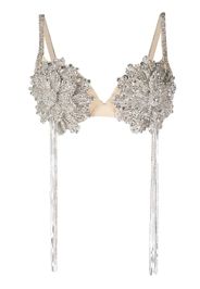 Loulou Selah crystal flower-embellished top - Nude