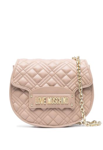 Love Moschino logo-plaque quilted satchel bag - Nude