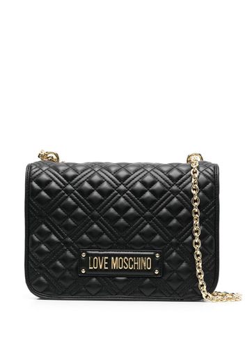 Love Moschino logo-plaque quilted shoulder bag - Schwarz