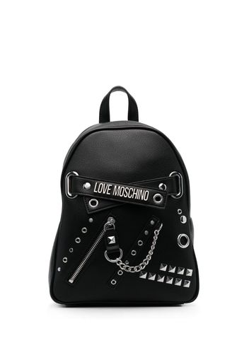 Love Moschino Rockstud Rucksack mit Logo-Schild - Schwarz