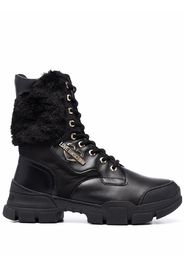 Love Moschino fur panel lace-up boots - Schwarz