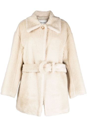 Low Classic belted faux-shearling coat - Braun