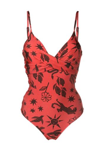 Lygia & Nanny Bianca twist-detail printed swimsuit - Braun