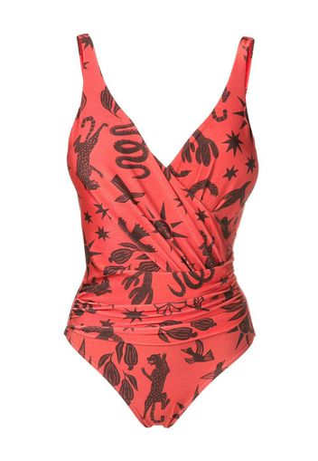 Lygia & Nanny Maisa draped-detail printed swimsuit - Braun