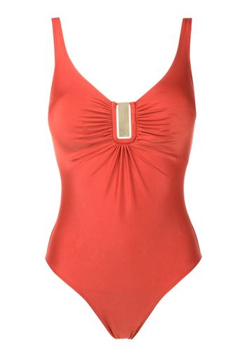 Lygia & Nanny Mirassol Liso logo-plaque ruched swimsuit - Orange