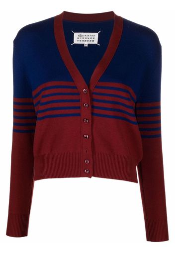 Maison Margiela striped-knit V-neck cardigan - Blau