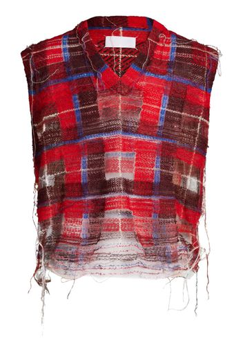 Maison Margiela plaid distressed V-neck gilet - Rot