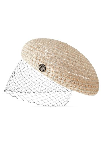 Maison Michel Emily veil-embellished knitted berret - Nude