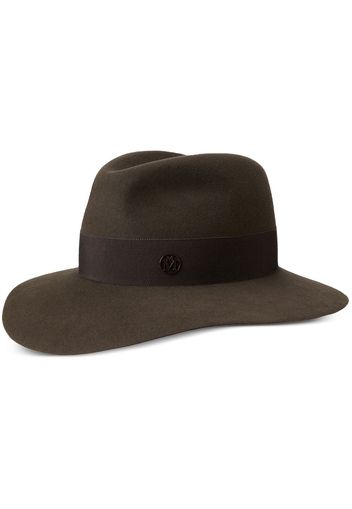 Maison Michel Henrietta Fedora mit Logo-Schild - Braun