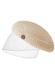 Maison Michel Emily veil-embellished knitted berret - Nude