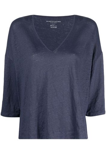 Majestic Filatures V-neck three-quarter sleeved top - Blau