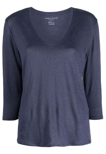 Majestic Filatures linen-blend V-neck T-shirt - Blau