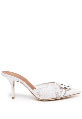 Malone Souliers crystal-crest lace 70mm mules - Weiß