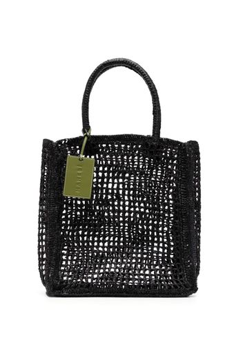 Manebi logo-tag raffia tote bag - Schwarz