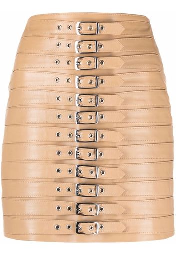 Manokhi high-waisted leather buckle skirt - Braun