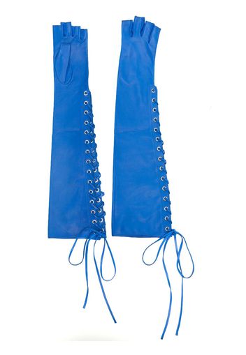 Manokhi lace-up fingerless leather gloves - Blau