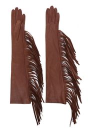 Manokhi fringe-detail leather gloves - Braun