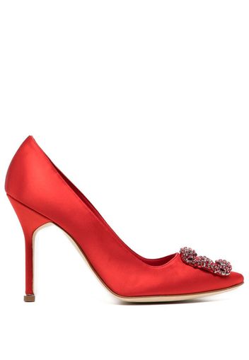 Manolo Blahnik Hangisi jewel-buckle 105mm pumps - Rot