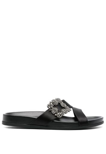 Manolo Blahnik Chilanghi buckled satin slippers - Schwarz