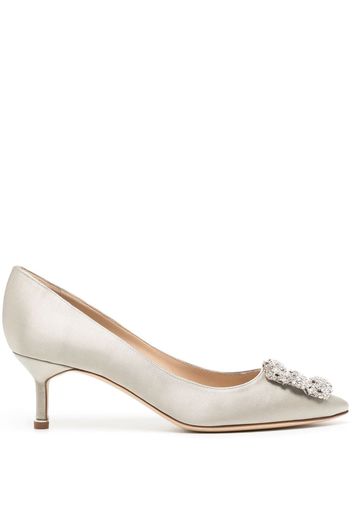 Manolo Blahnik Hangisi crystal-buckle 50mm pumps - Silber