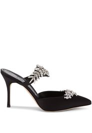 Manolo Blahnik MANOLO LURUM 90 SAT CRYS PNT TOE MULE - Schwarz