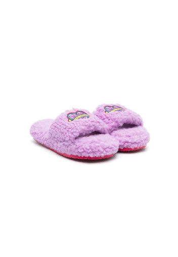 Marc Jacobs Kids logo-embroidered fuzzy slides - Violett