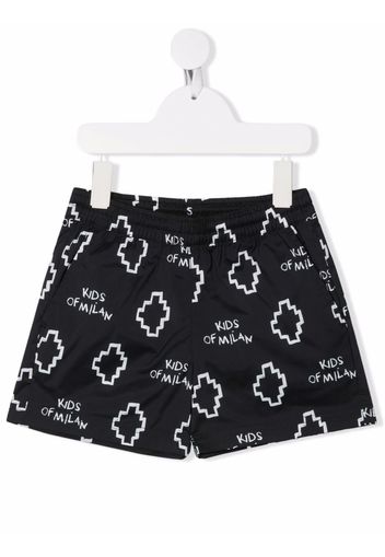 Marcelo Burlon County Of Milan Kids BASIC LOGO AOP SHORT SWIMSUIT BLACK WHIT - Schwarz