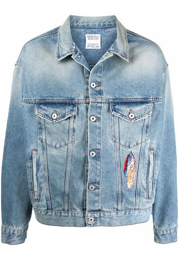 Marcelo Burlon County of Milan embroidered feathers denim jacket - Blau