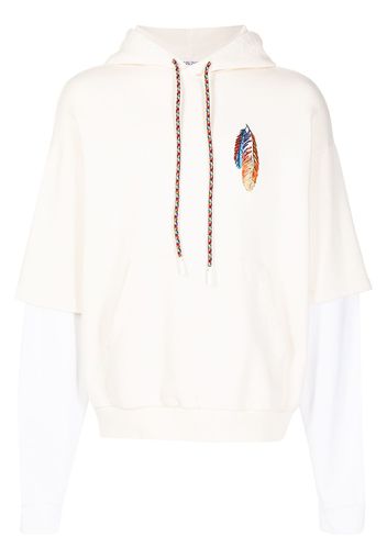 Marcelo Burlon County of Milan feather embroidery layered-sleeve hoodie - Nude