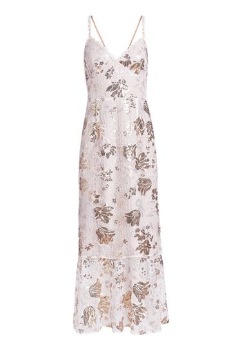 Marchesa Notte floral-embroidered midi dress - Weiß