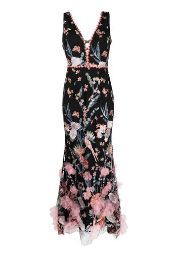 Marchesa Notte Butterfly Murmuring appliqué sleeveless gown - Schwarz