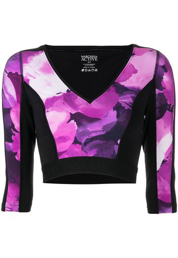 Marchesa abstract-pattern V-neck top - Violett