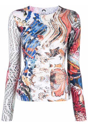 Marine Serre printed long-sleeved T-shirt - Weiß