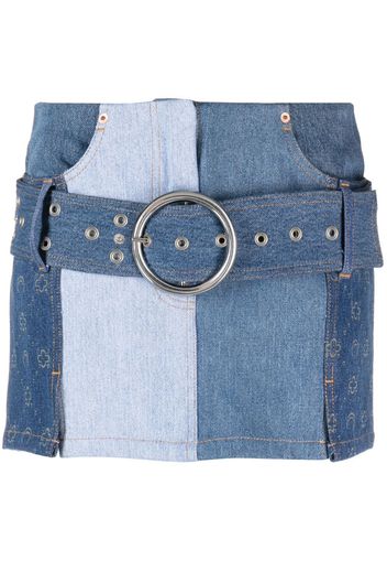 Marine Serre Regenerated-denim belted mini skirt - Blau