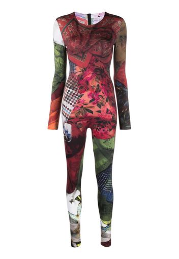 Marine Serre graphic-print long-sleeve jumpsuit - Rot