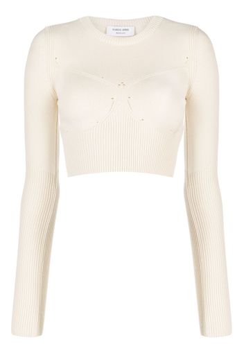 Marine Serre crew-neck knitted cropped top - Nude