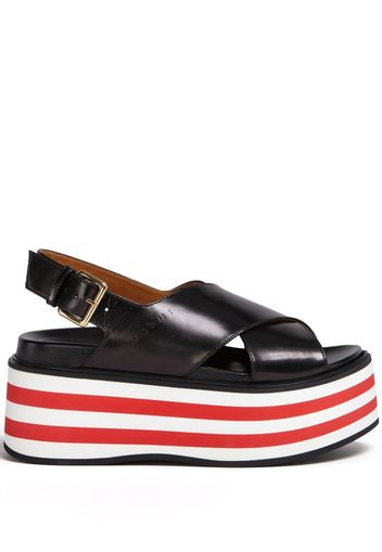 Marni Gestreifte Wedge-Sandalen - Schwarz