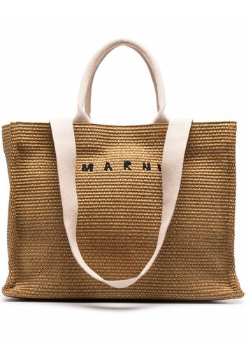 Marni embroidered-logo basket tote bag - Nude