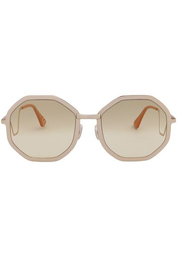 Marni geometric-frame logo engraved sunglasses - Nude