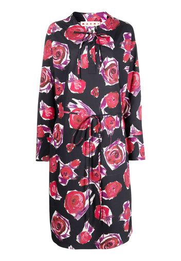 Marni rose-print tie-waist dress - Schwarz