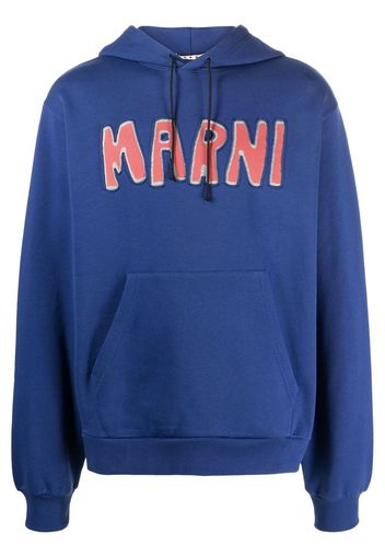 Marni logo-print cotton hoodie - Blau