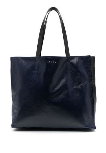 Marni logo-print leather tote bag - Blau