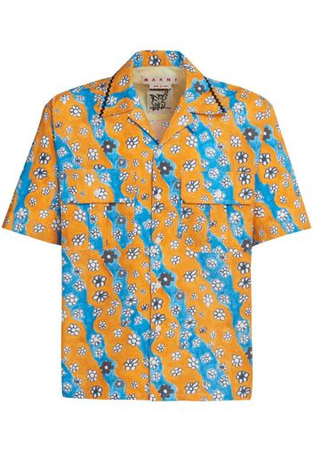 Marni daisy-print patch-pocket shirt - Orange